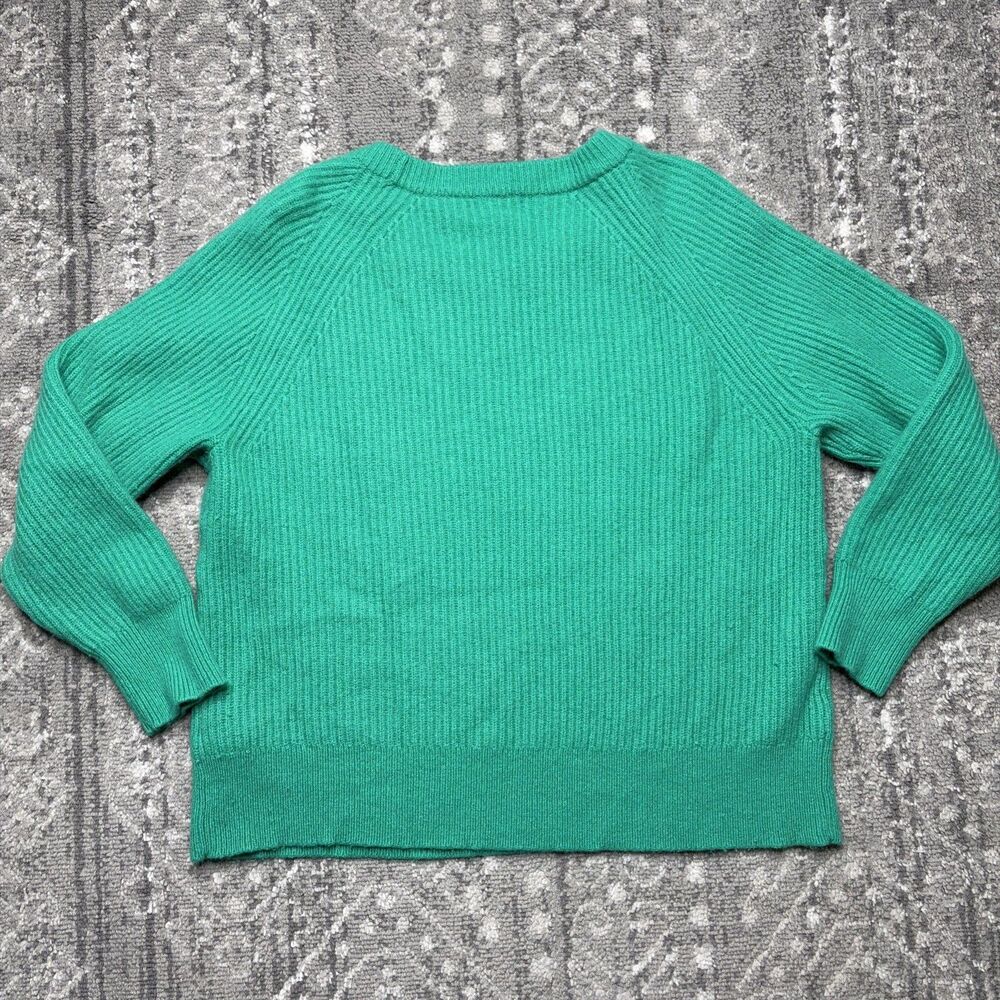 J.Crew Women's Green Cashmere Ribbed Knit Sweater Medium Chunky Pullover Luxury - Picture 8 of 9